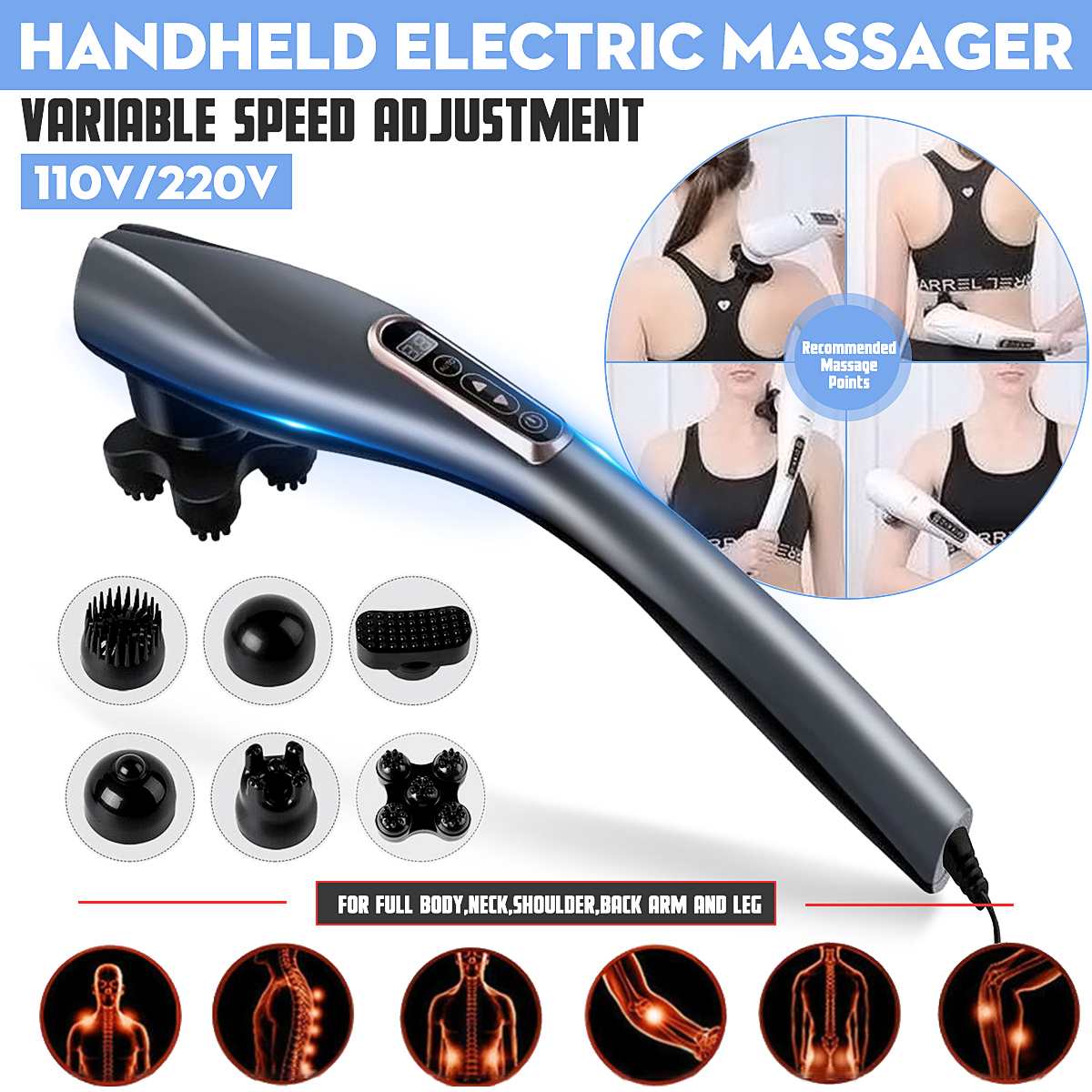 Portable Electric Body Massager – 6-Head Vibrating Therapy Device