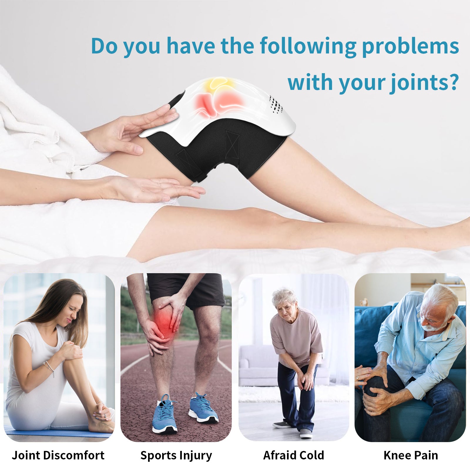 Intelligent Home Knee Massager providing relief for joint discomfort, sports injury, knee pain, and cold.